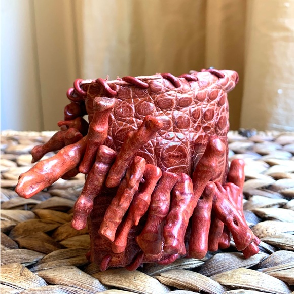 Sweet Olive Boho Red Crocodile & Coral Cuff - Picture 2 of 7